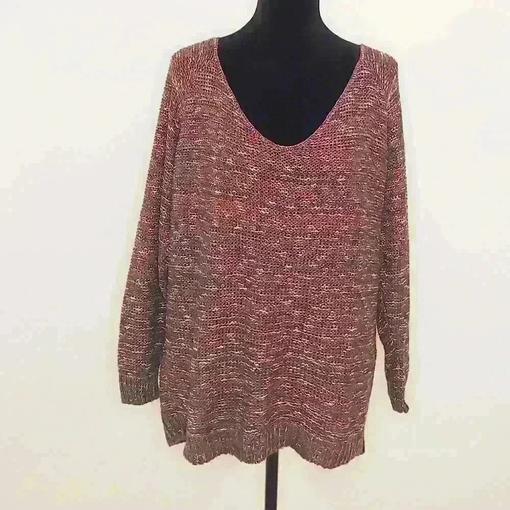 𝅺susina Marled Knit Sweater Burgundy Beet 1X - Picture 2 of 9